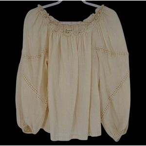 Max Studio Cream Peasant Edwardian Victorian Renaissance Blouse Balloon Sleeve